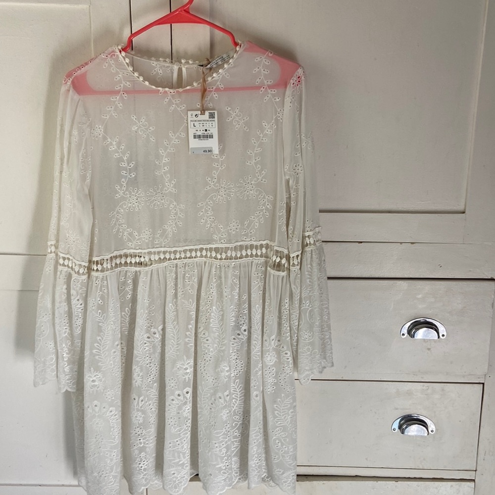 COPY - Zara white embroidered dress..size L